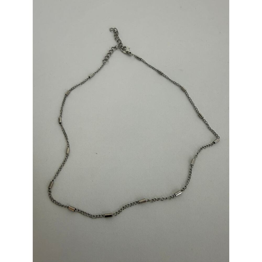 Minimalist Silver Tone Chain Bar Station Link Adjustable Dainty Necklace 16"